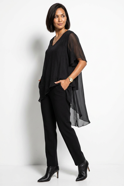 V Neck Crossover Hem Silk Blouse