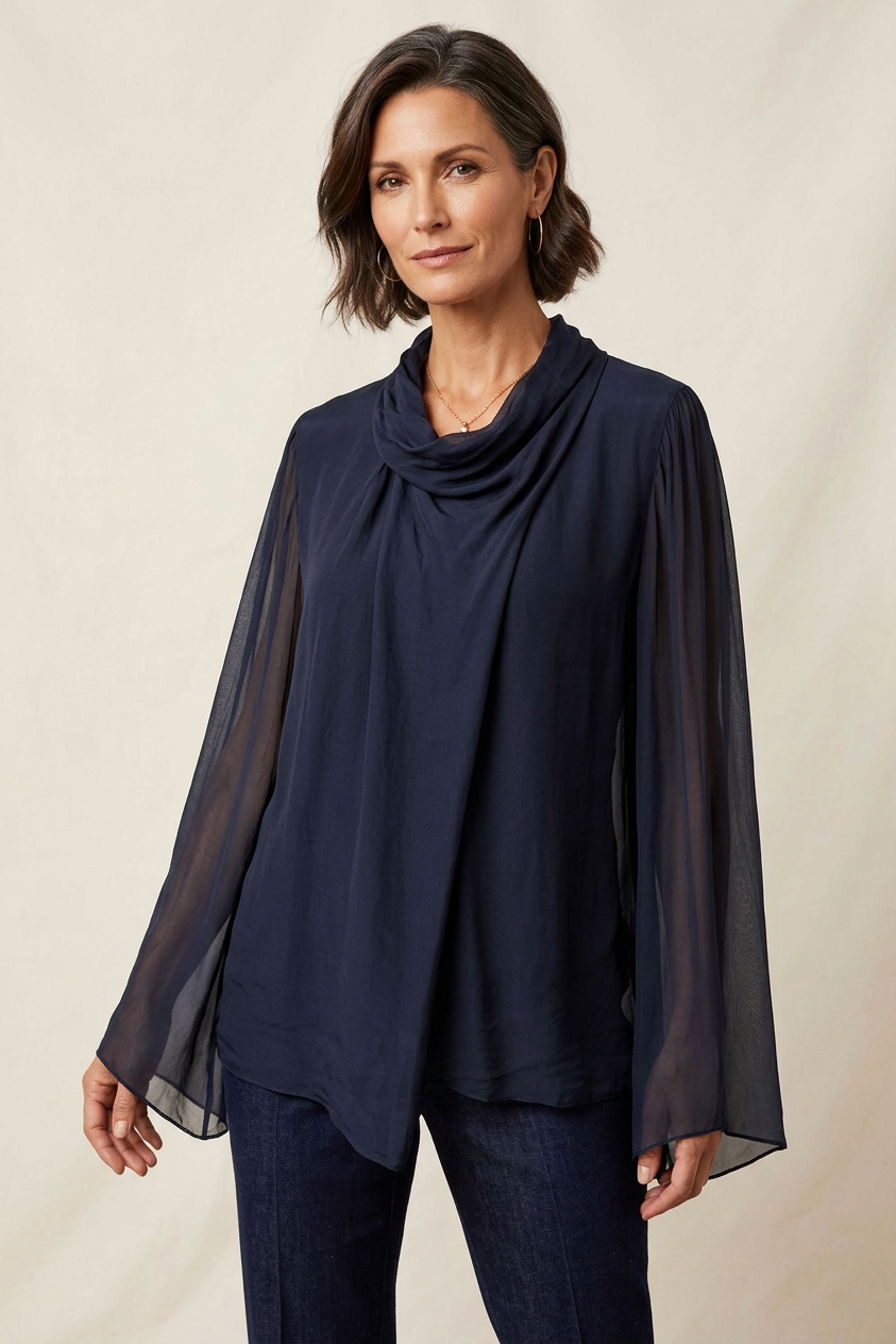 Pleat Detail High Neck Silk Blouse