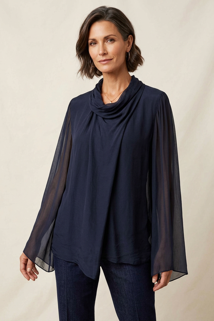 Pleat Detail High Neck Silk Blouse