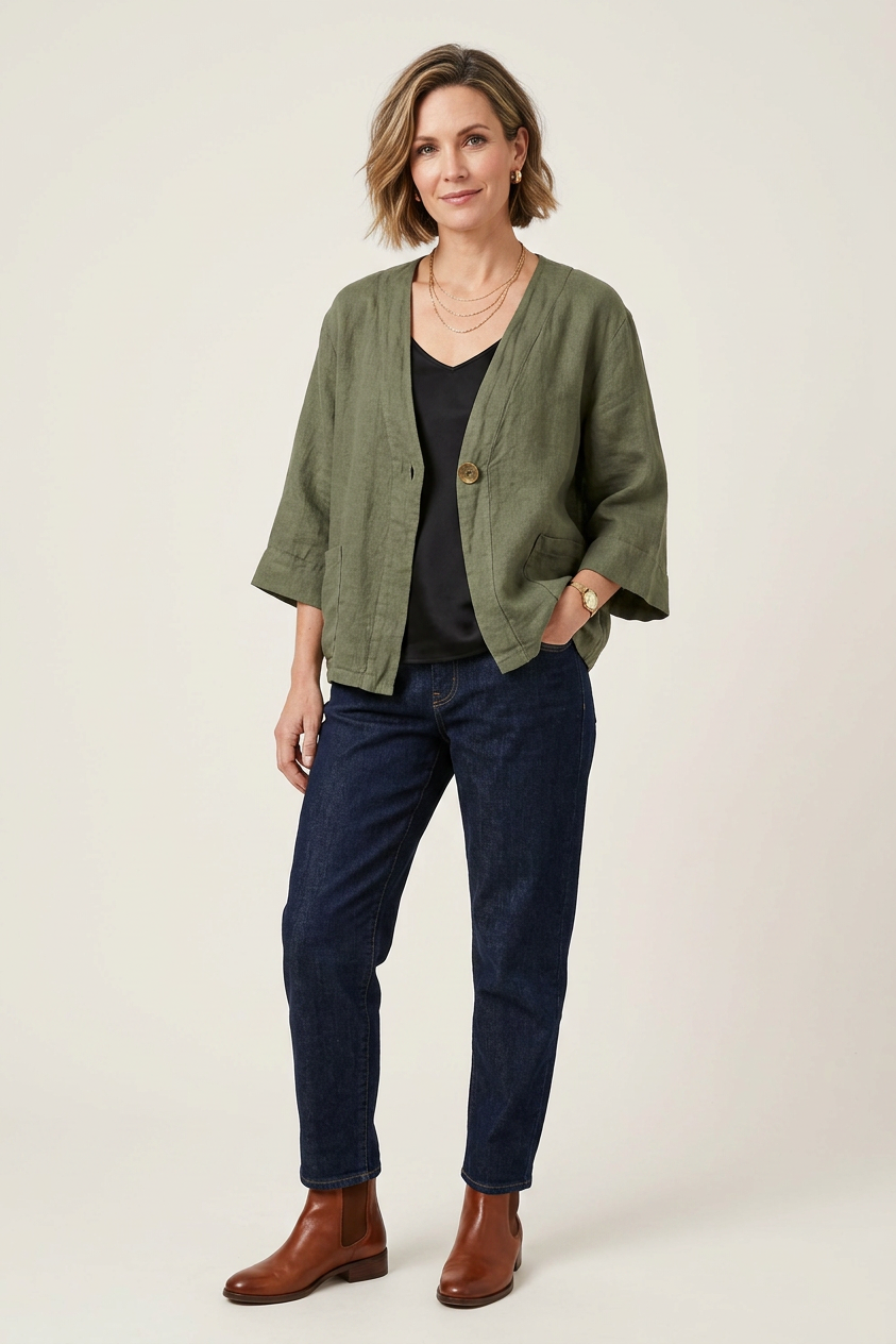 One Button Linen Jacket