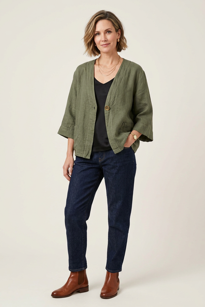 One Button Linen Jacket