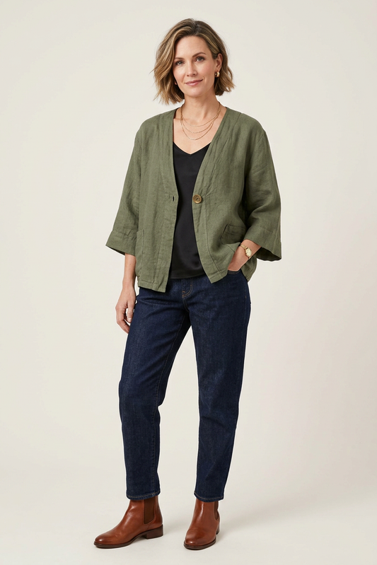 One Button Linen Jacket