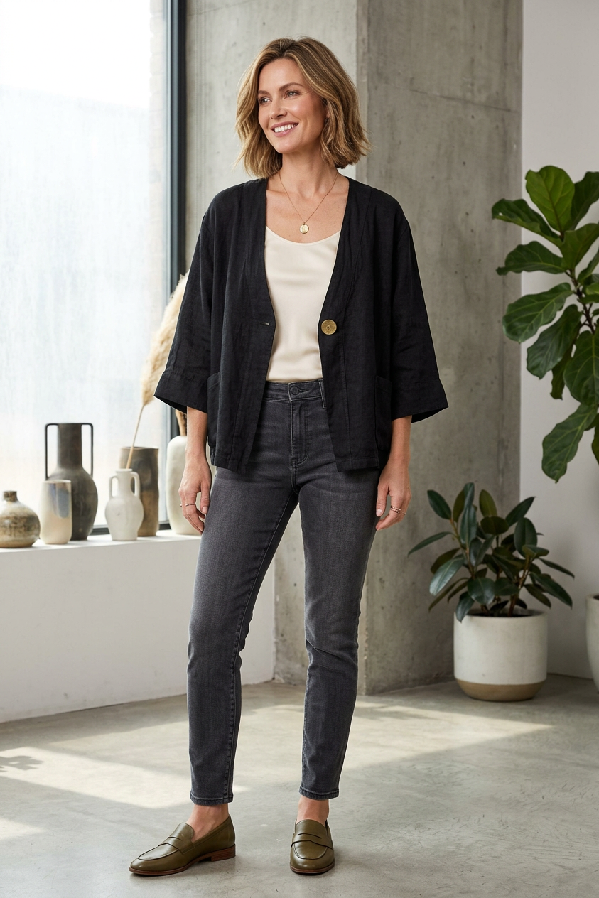 One Button Linen Jacket