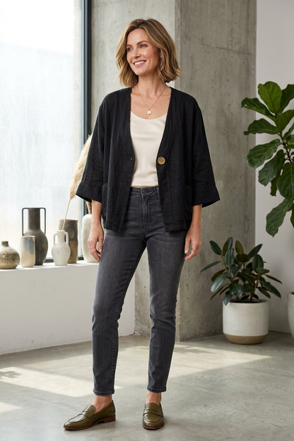 One Button Linen Jacket