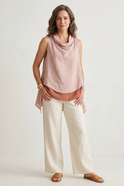 Sleeveless Cowl Neck Linen Top