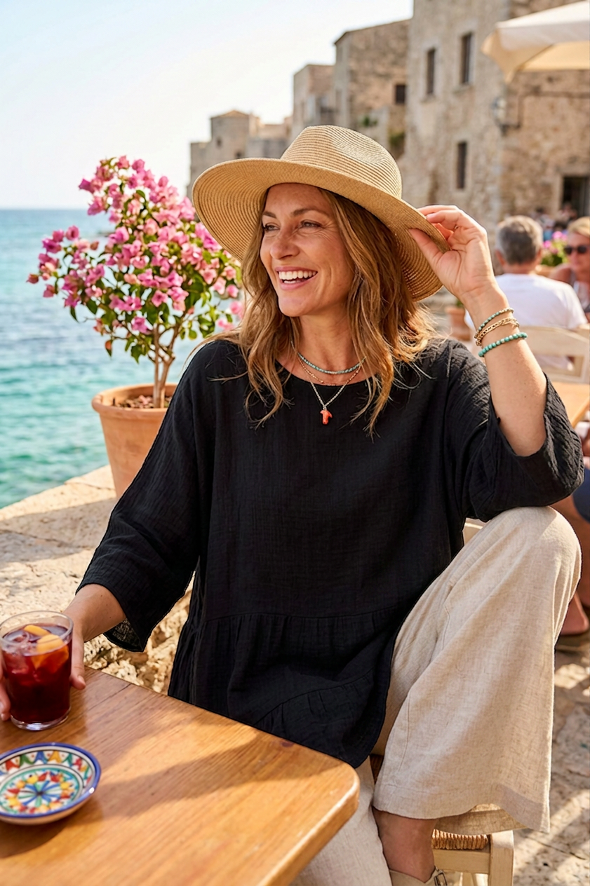 Tiered Hopsack Linen Top