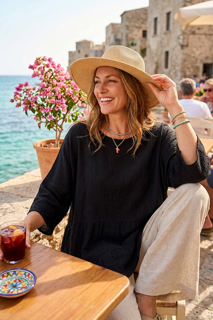 Tiered Hopsack Linen Top