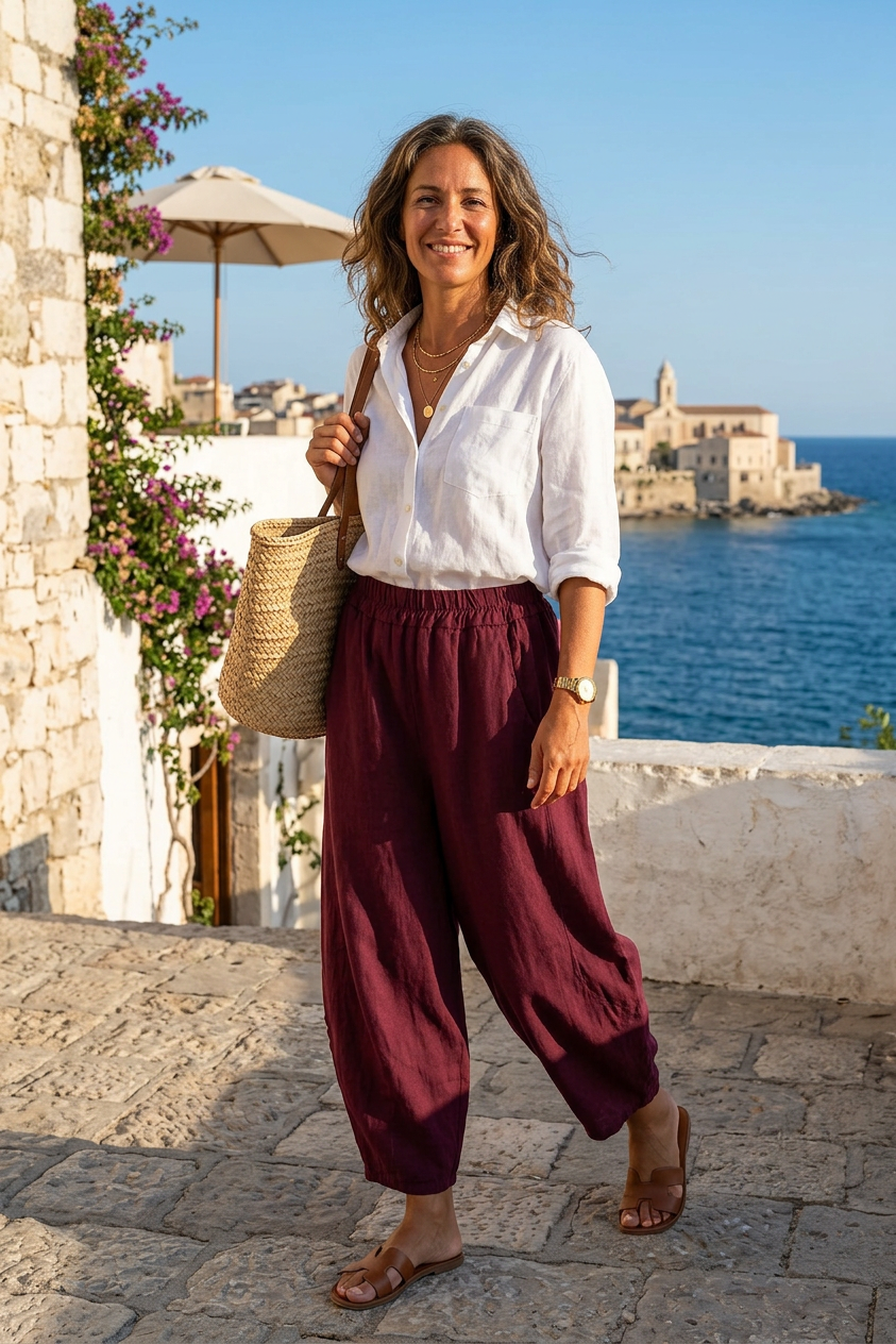 2 Pocket Barrel Leg Linen Trouser
