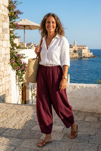 2 Pocket Barrel Leg Linen Trouser
