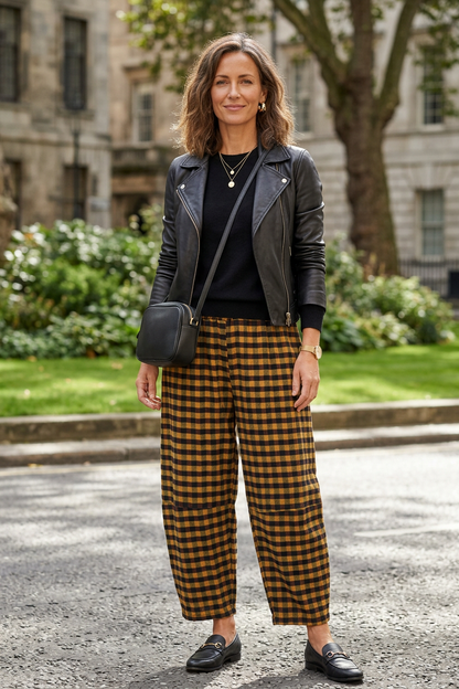 Woven Check Barrel Leg Trouser