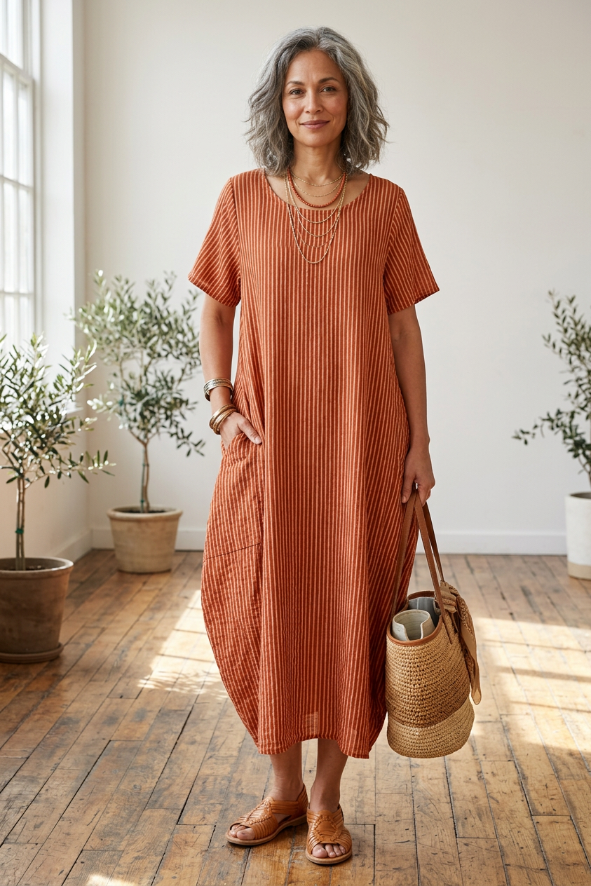 Stripe 2 Pocket Tulip Midi