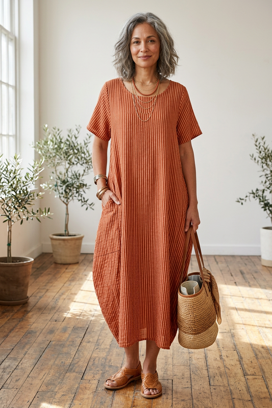 Stripe 2 Pocket Tulip Midi