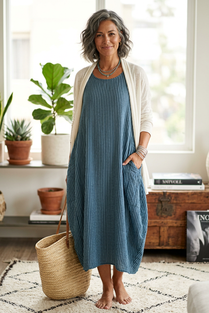Stripe 2 Pocket Tulip Midi