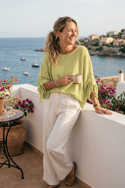 Ruched Sleeve Hopsack Top
