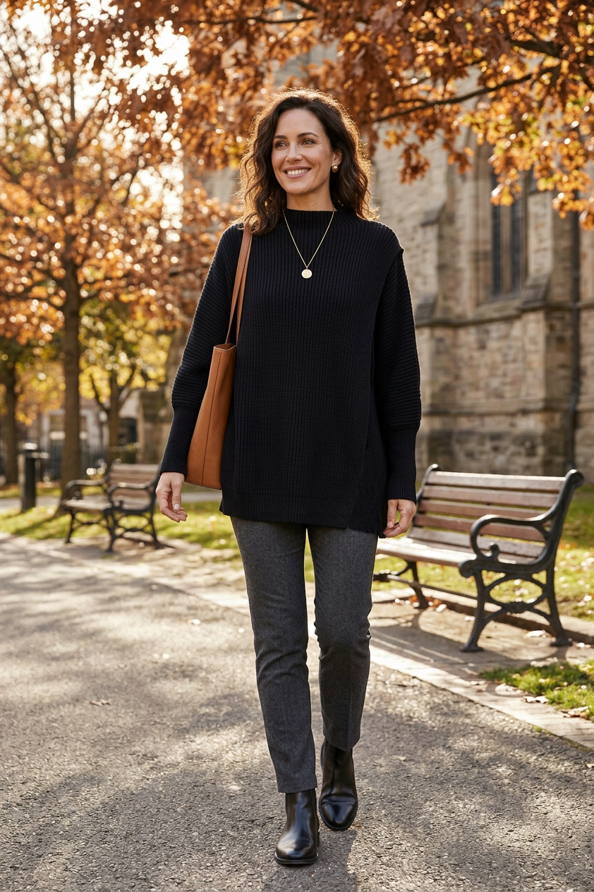 Funnel Neck Flap Front Jumper
