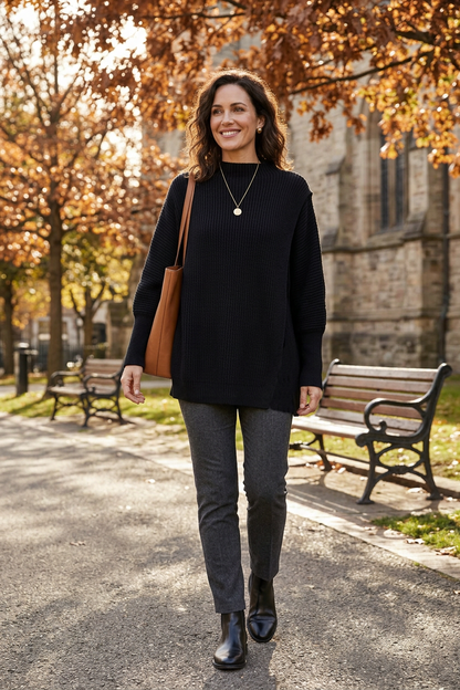 Funnel Neck Flap Front Jumper