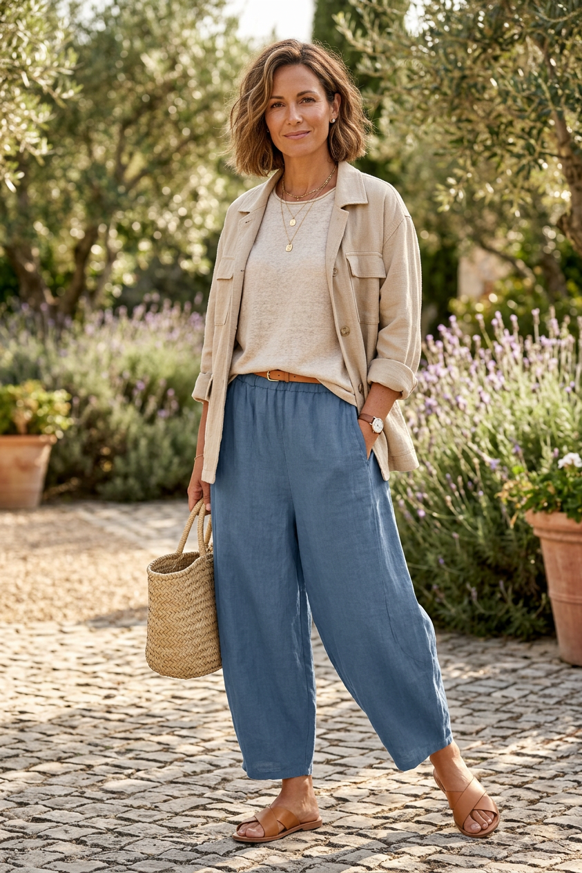 2 Pocket Barrel Leg Linen Trouser