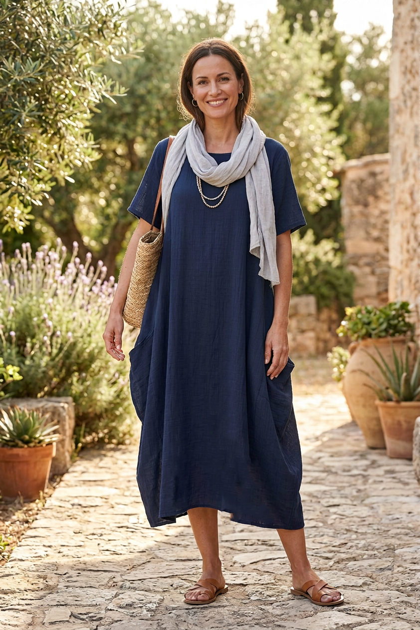 2 Pocket Cotton Tulip Midi Dress