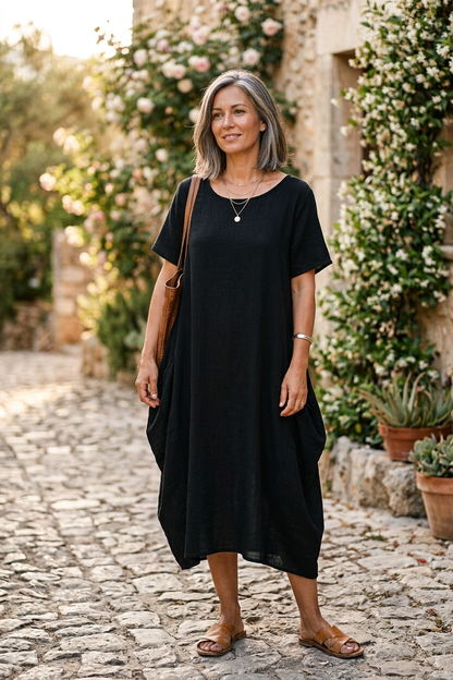 2 Pocket Cotton Tulip Midi Dress