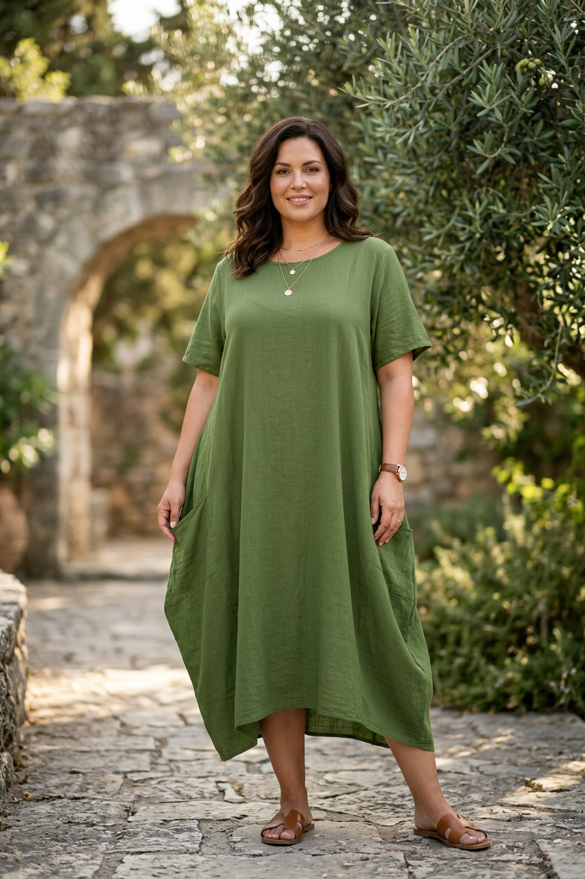 2 Pocket Cotton Tulip Midi Dress