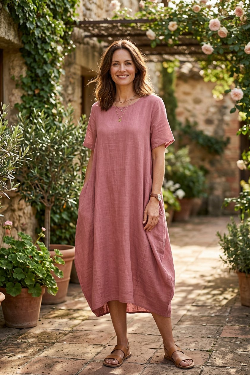 2 Pocket Cotton Tulip Midi Dress