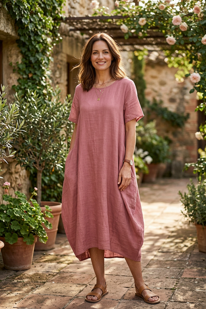 2 Pocket Cotton Tulip Midi Dress