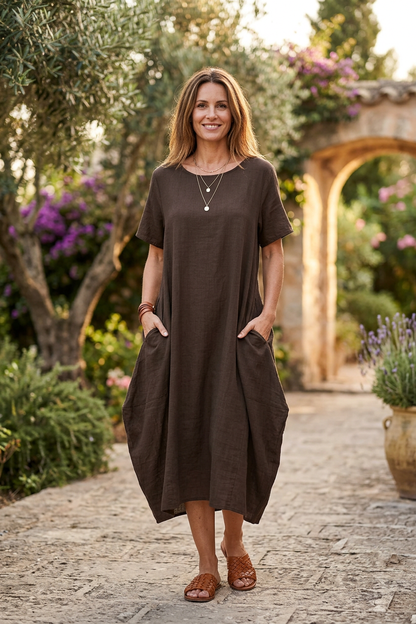 2 Pocket Cotton Tulip Midi Dress