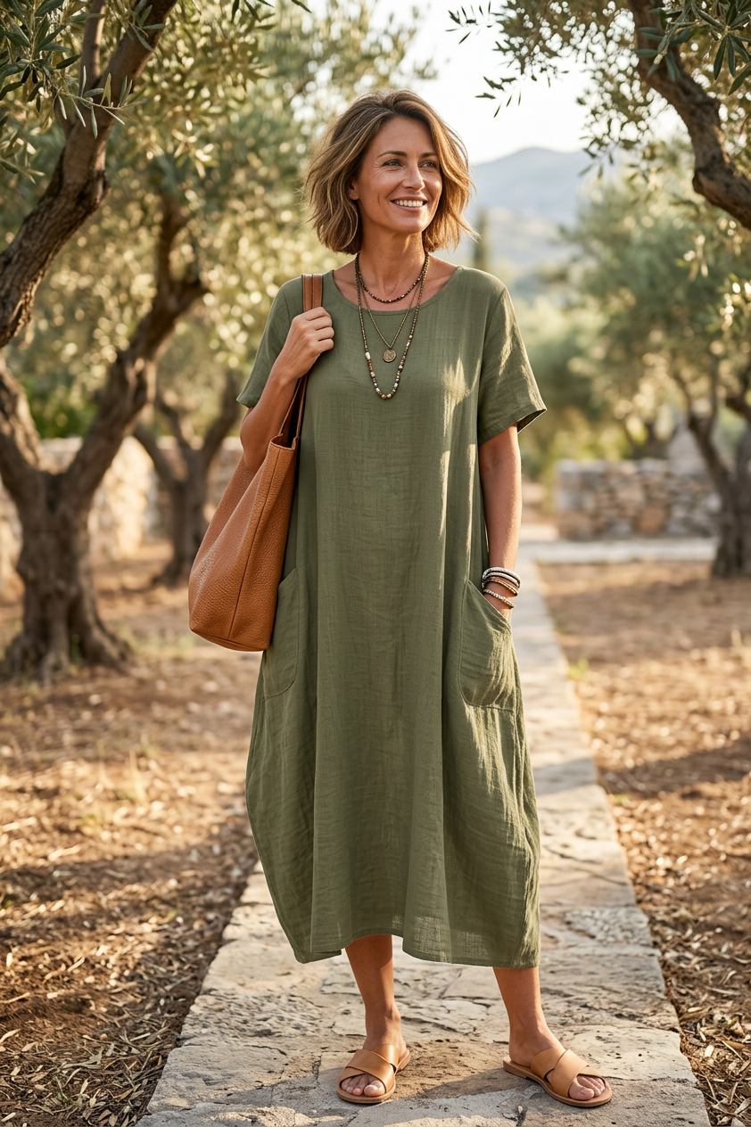 2 Pocket Cotton Tulip Midi Dress