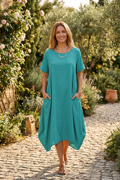 2 Pocket Cotton Tulip Midi Dress