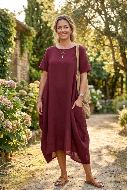 2 Pocket Cotton Tulip Midi Dress