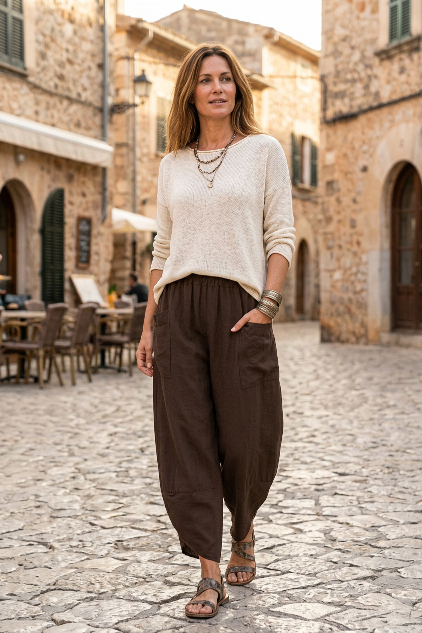2 Pocket Ankle Length Barrel Leg Trouser