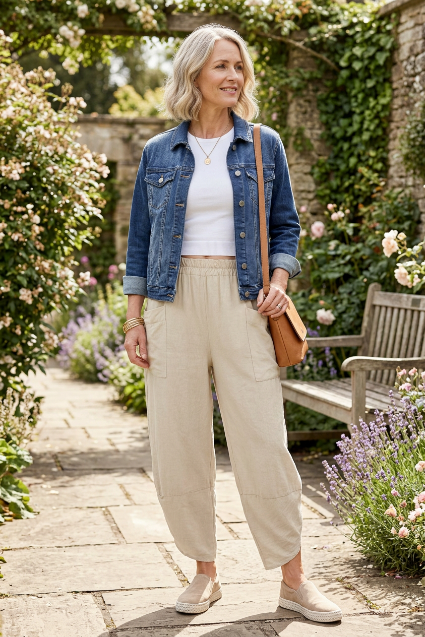 2 Pocket Ankle Length Barrel Leg Trouser