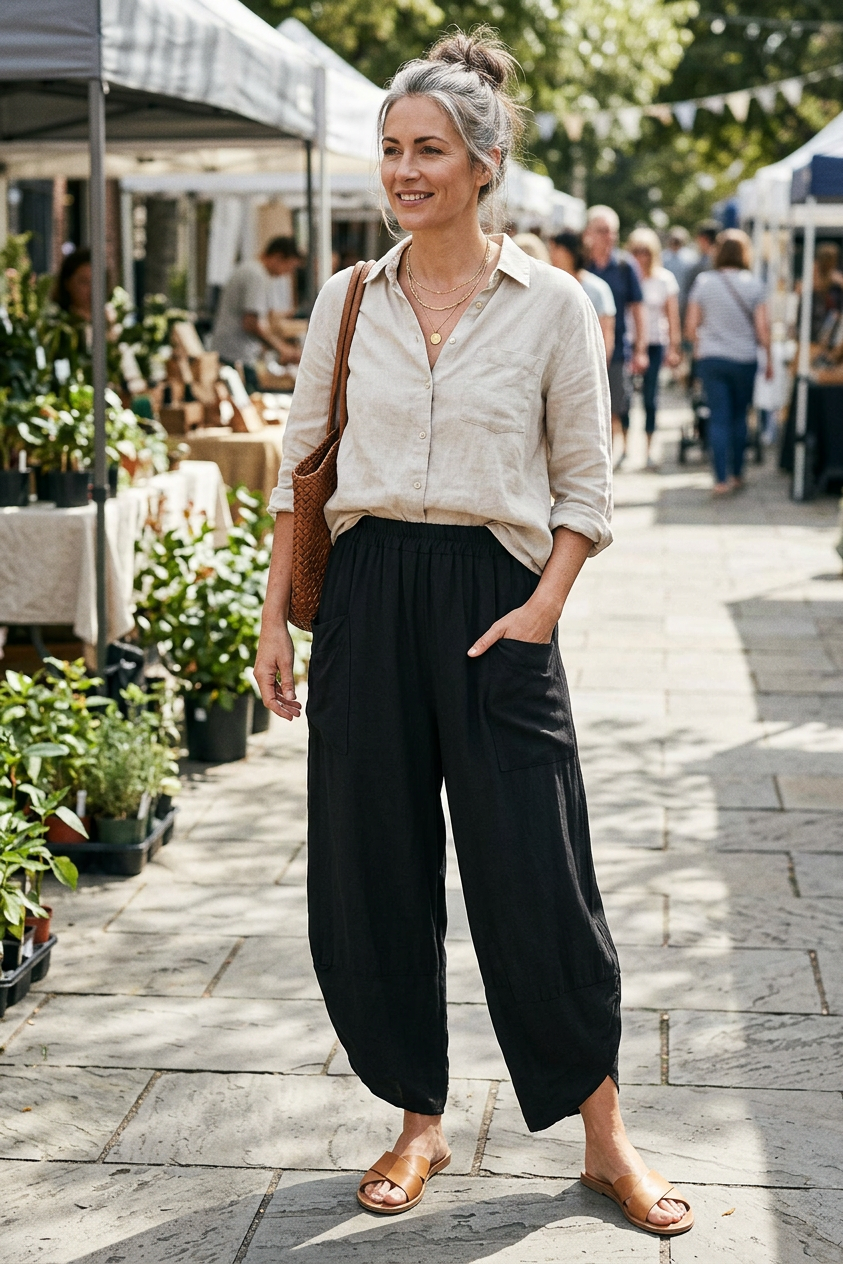 2 Pocket Ankle Length Barrel Leg Trouser