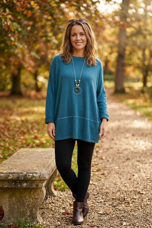 Lurex Trim Soft Knit Necklace Jumper