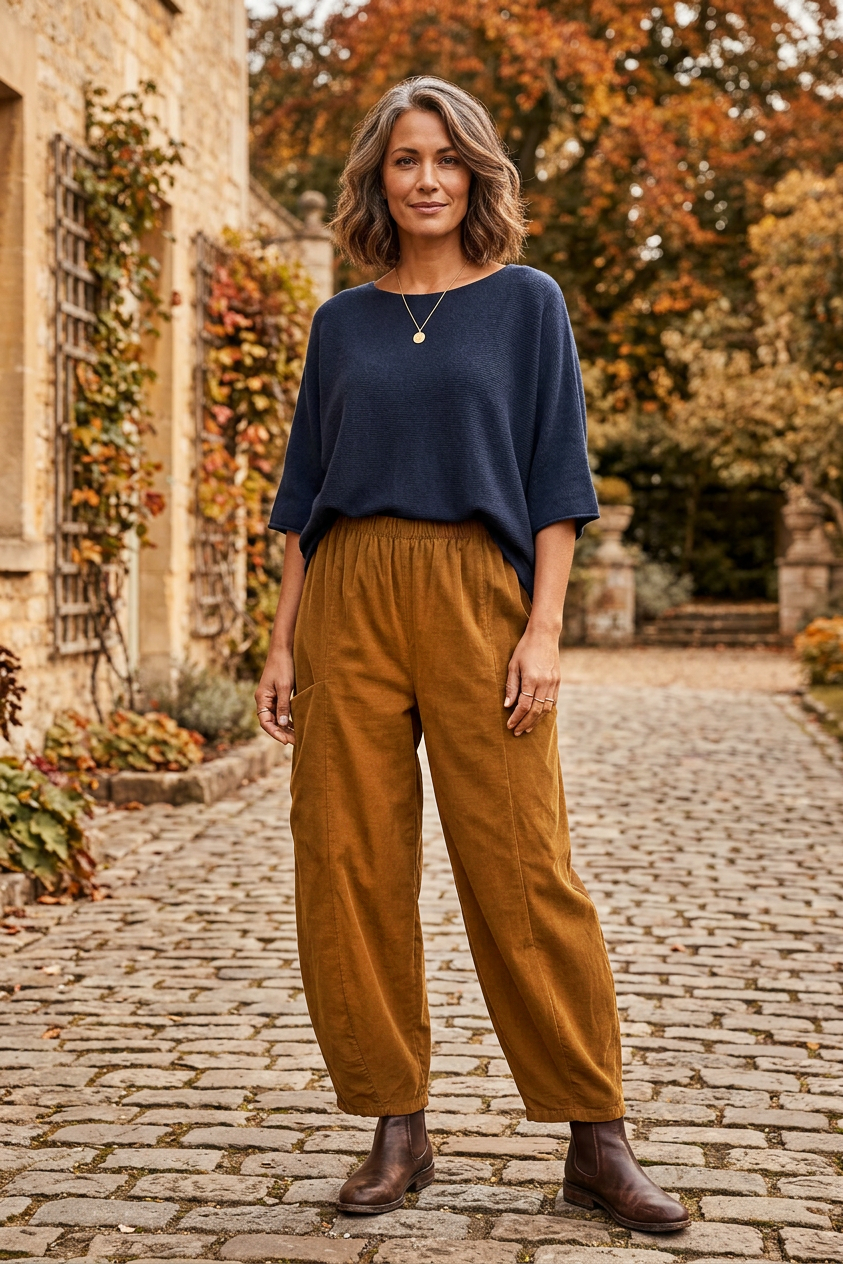 2 Slit Pocket Barrel Leg Corduroy Trouser