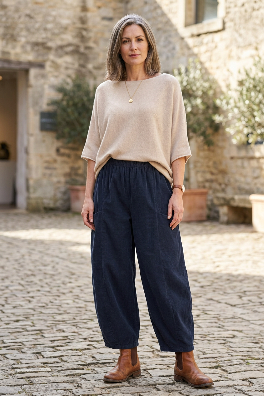2 Slit Pocket Barrel Leg Corduroy Trouser