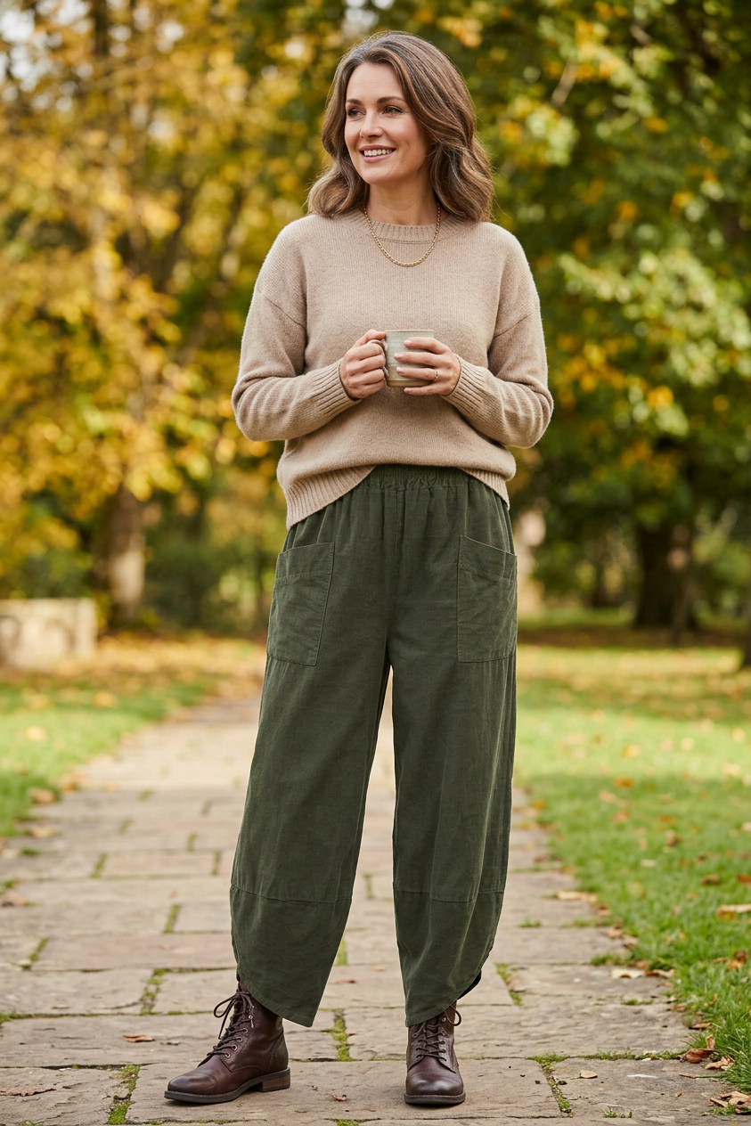 Tulip Ankle Barrel Leg Corduroy Trouser