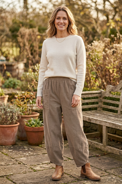 Tulip Ankle Barrel Leg Corduroy Trouser