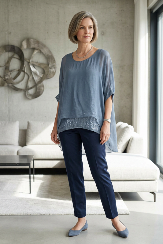 Sequin Hem Silk Top