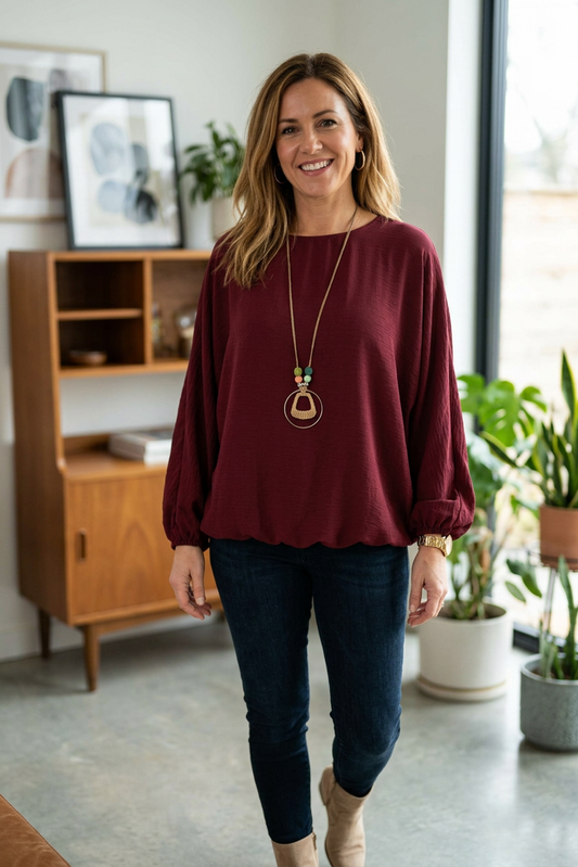 Puffball Hem Necklace Top