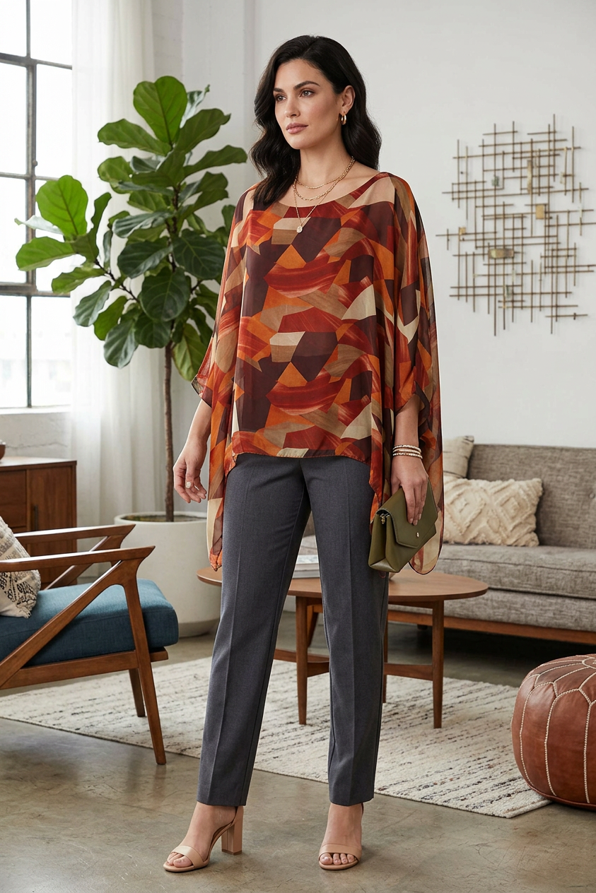 Geometric Print Silk Blouse