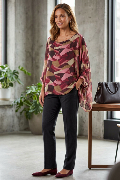 Geometric Print Silk Blouse