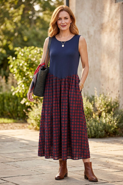 Sleeveless Gingham Midi Dress