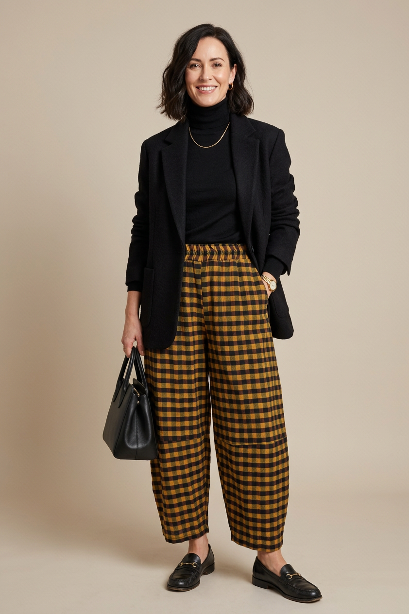 Check Barrel Leg Trouser
