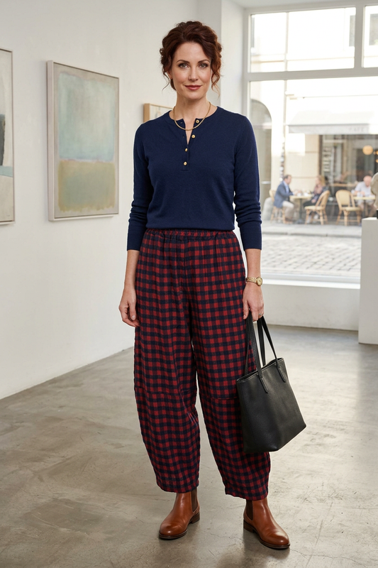 Check Barrel Leg Trouser