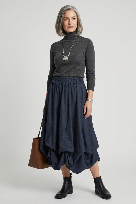 Parachute Denim Midi Skirt