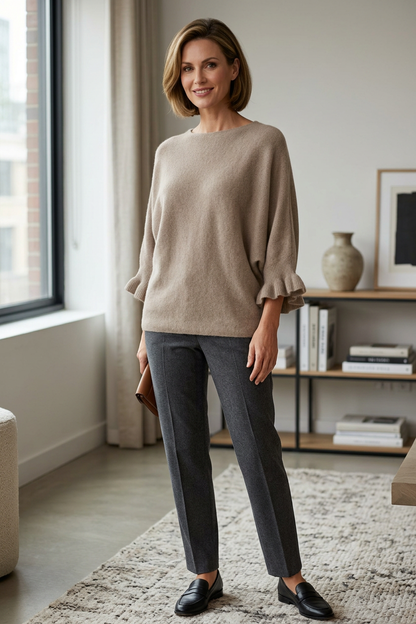 Frill Batwing Soft Knit Wool Jumper