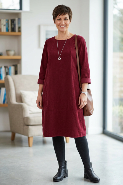 3/4 Sleeve Corduroy Dress