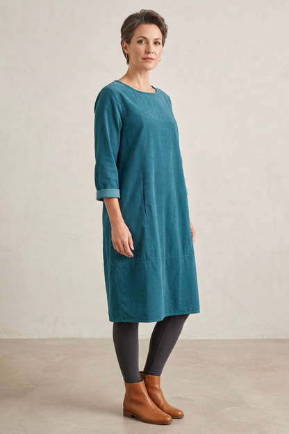 3/4 Sleeve Corduroy Dress