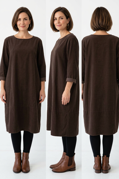 3/4 Sleeve Corduroy Dress